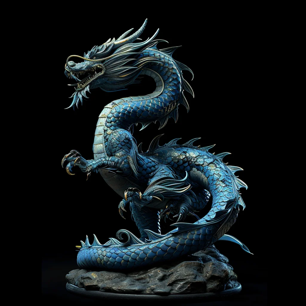 Chinese dragon blue statue 3D art artware sculpture