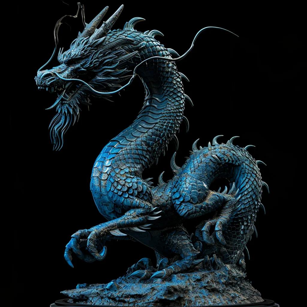 Chinese dragon blue statue 3D art artware