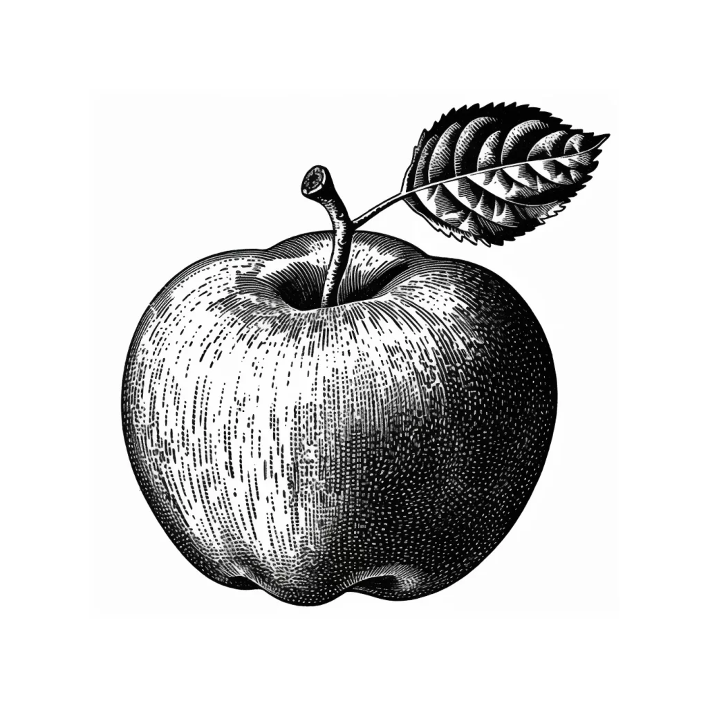 Apple Stem Leaf Botanical Sketch Black White