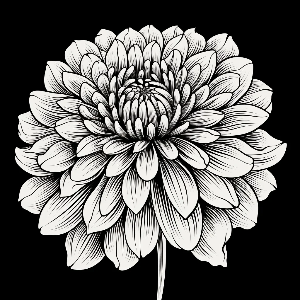 chrysanthemum flower black and white drawing victor ink illustration logo petal