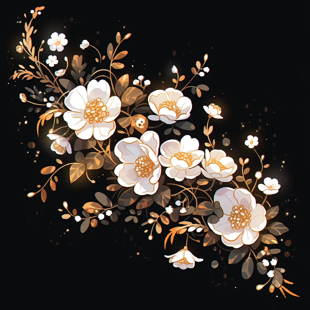 flowers flower floral white gold leaves leaf vector illustration petal