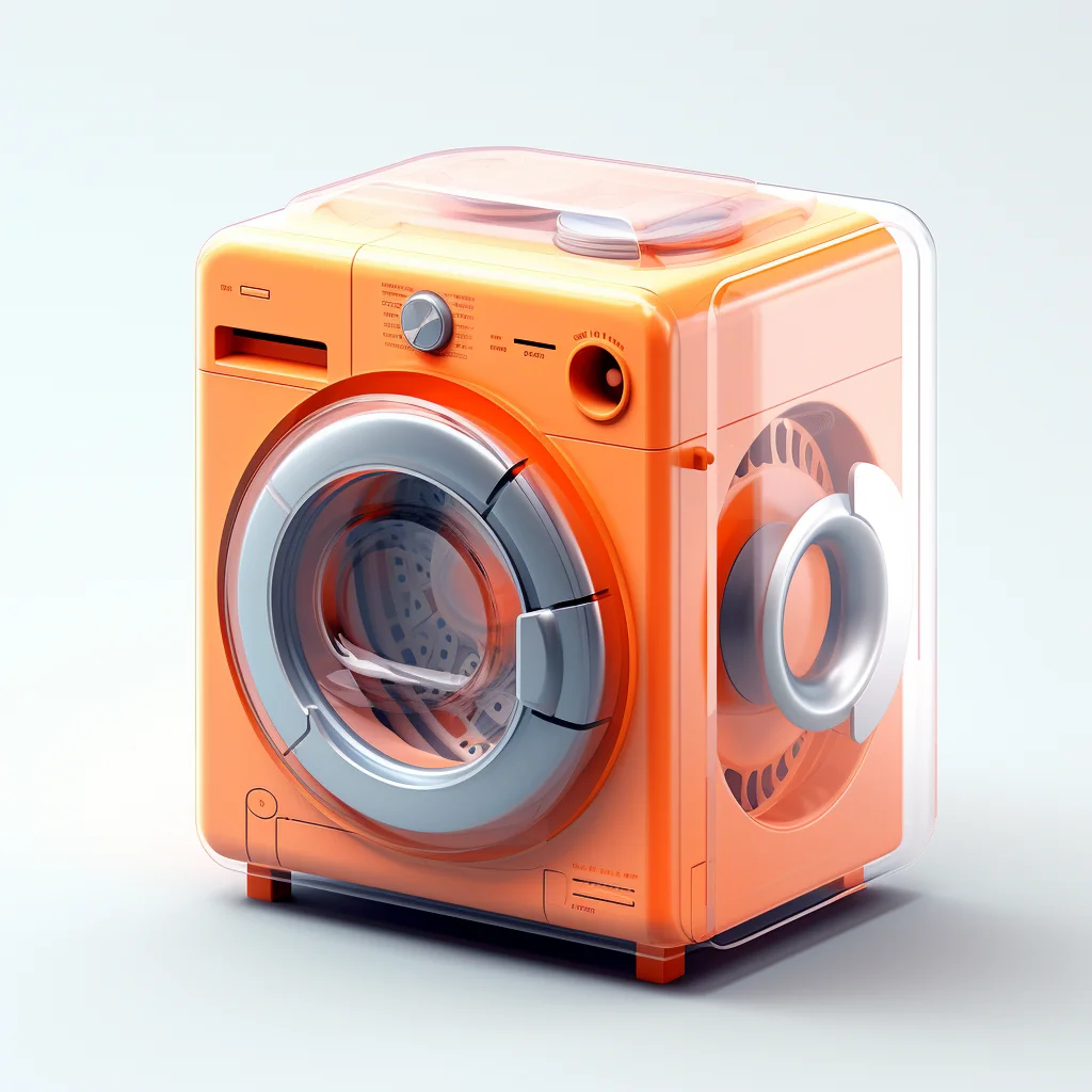 washing laundry machine washer orange isometric industrial design 3D