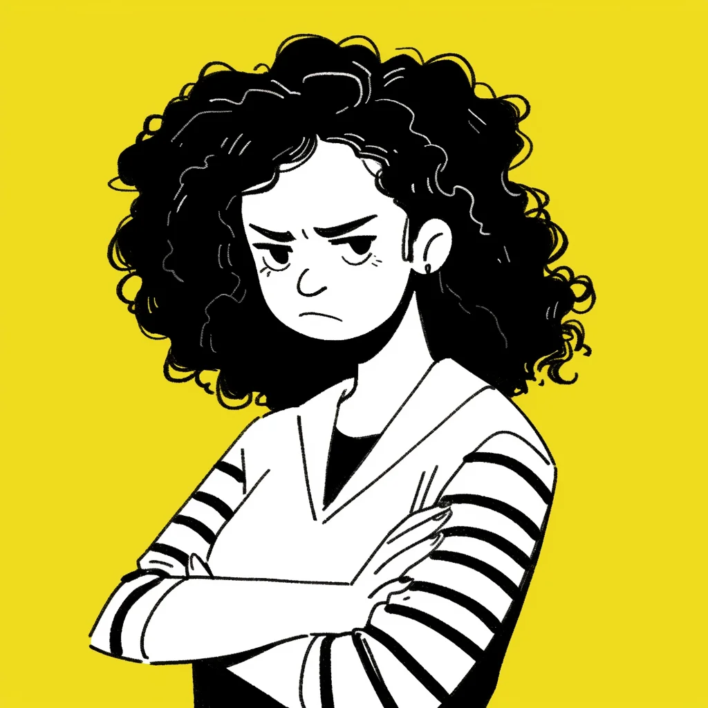 woman lady character curly hair illustration anime anger angry