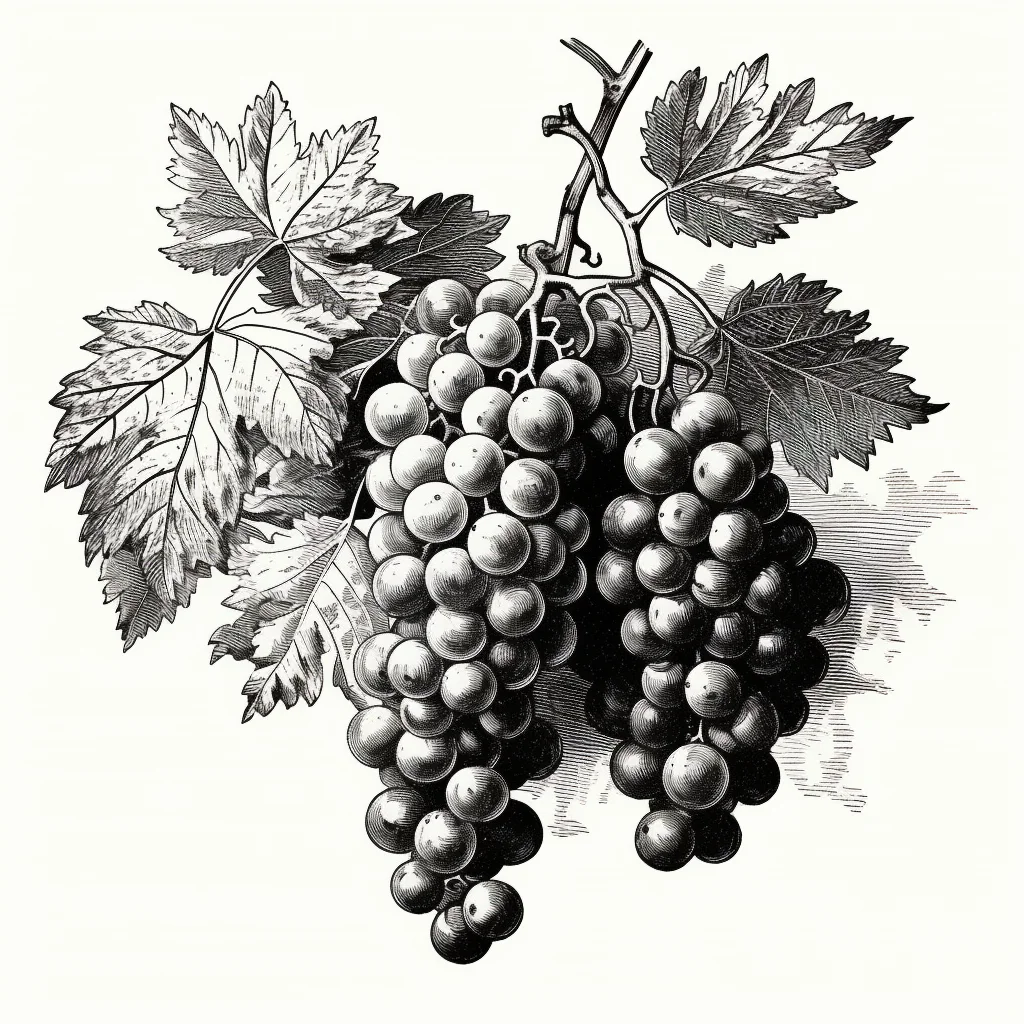 leaf bunch grape leaves ink painting vector illustration black and white