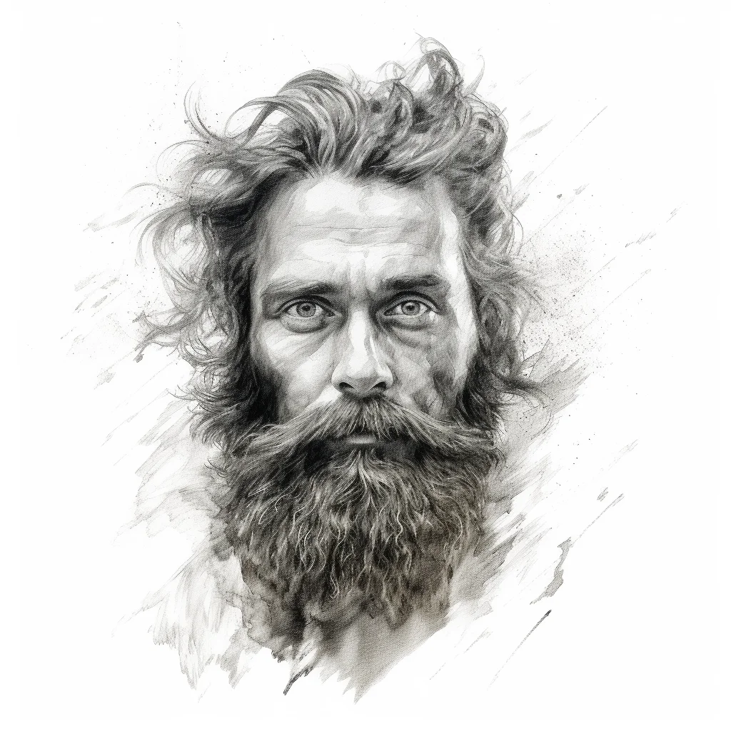 man male beard face head sketch black and white pencil drawing
