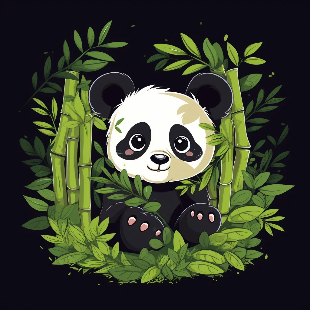 panda cartoon bamboo leaves illustration graphic vector