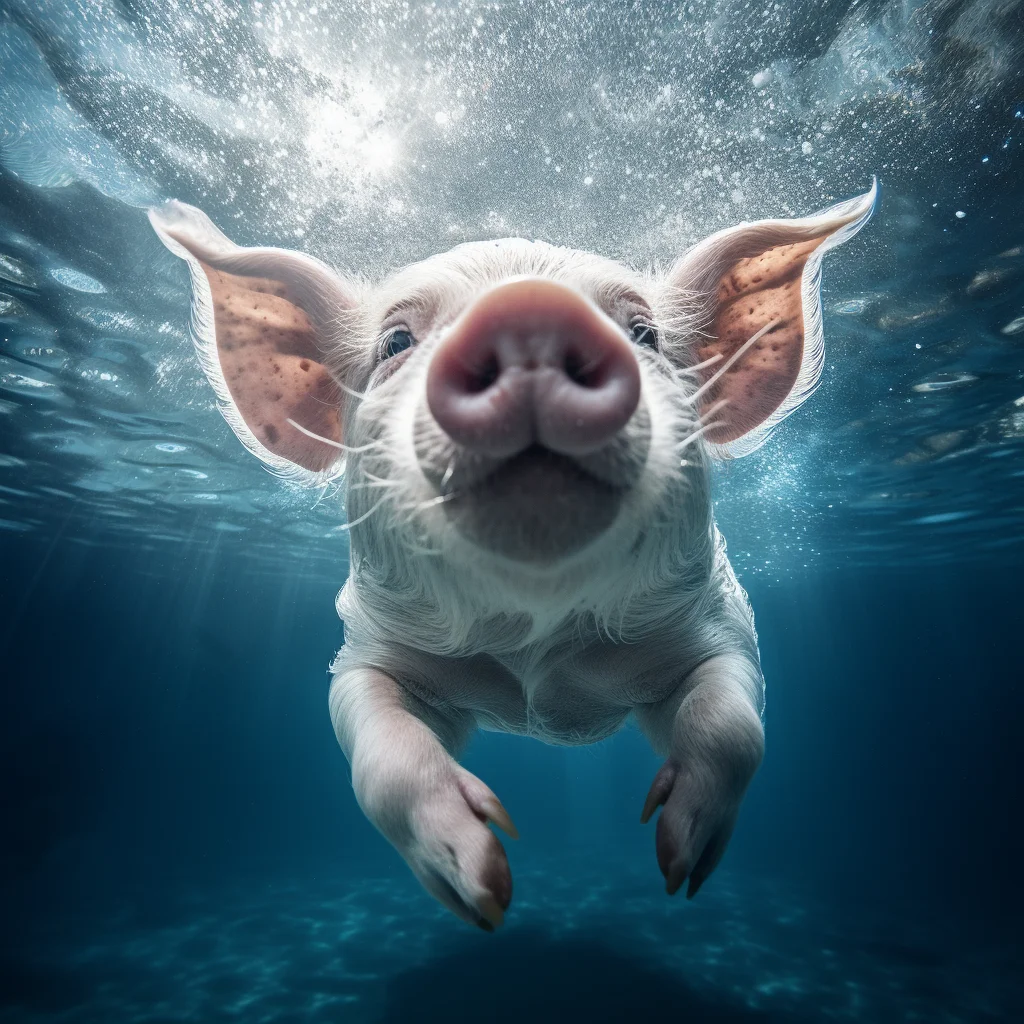 pig underwater sea light diving swim photography