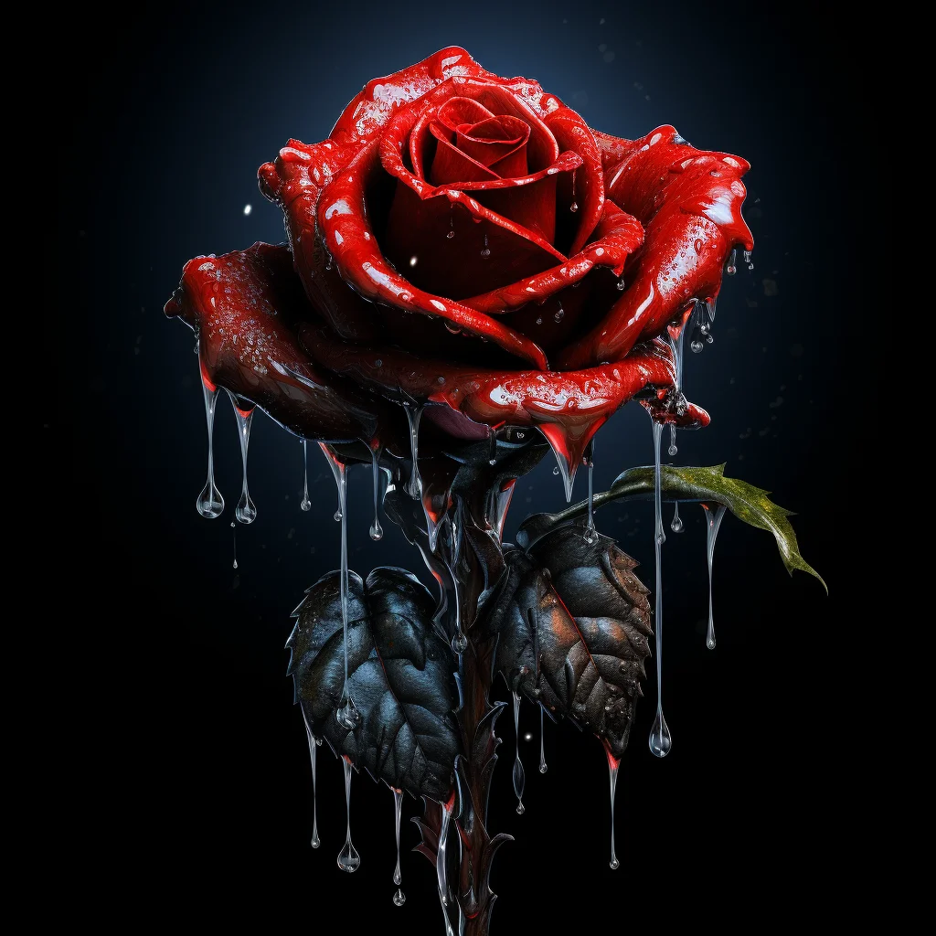 red rose dripping water drop liquid rain