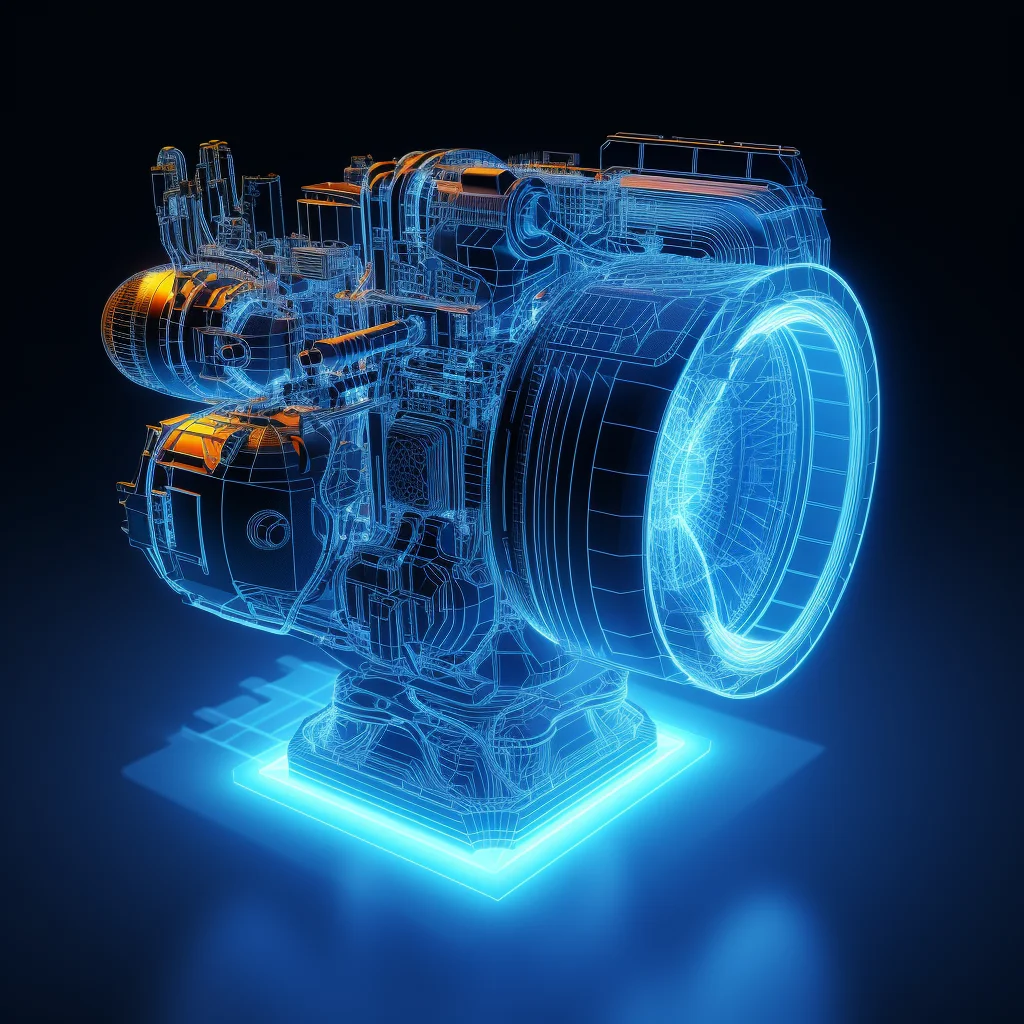 aeromotor aircraft engine wireframe structural digital isometric technological technology perspective