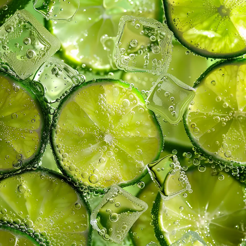 green lemon slice ice cube sparkling water bubble photography