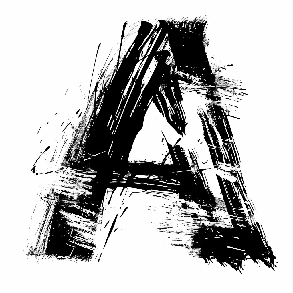 letter A brush black and white ink art font stroke