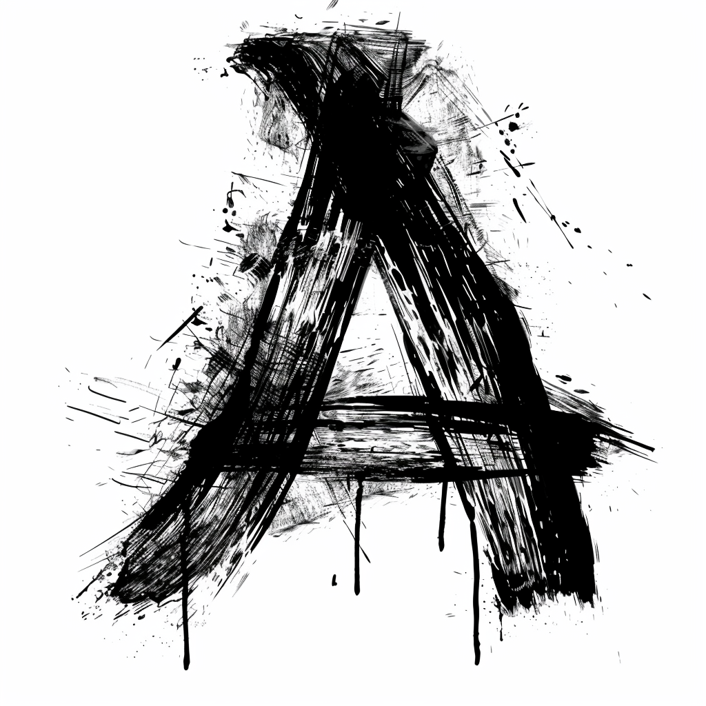 letter A brush ink black and white font stroke art