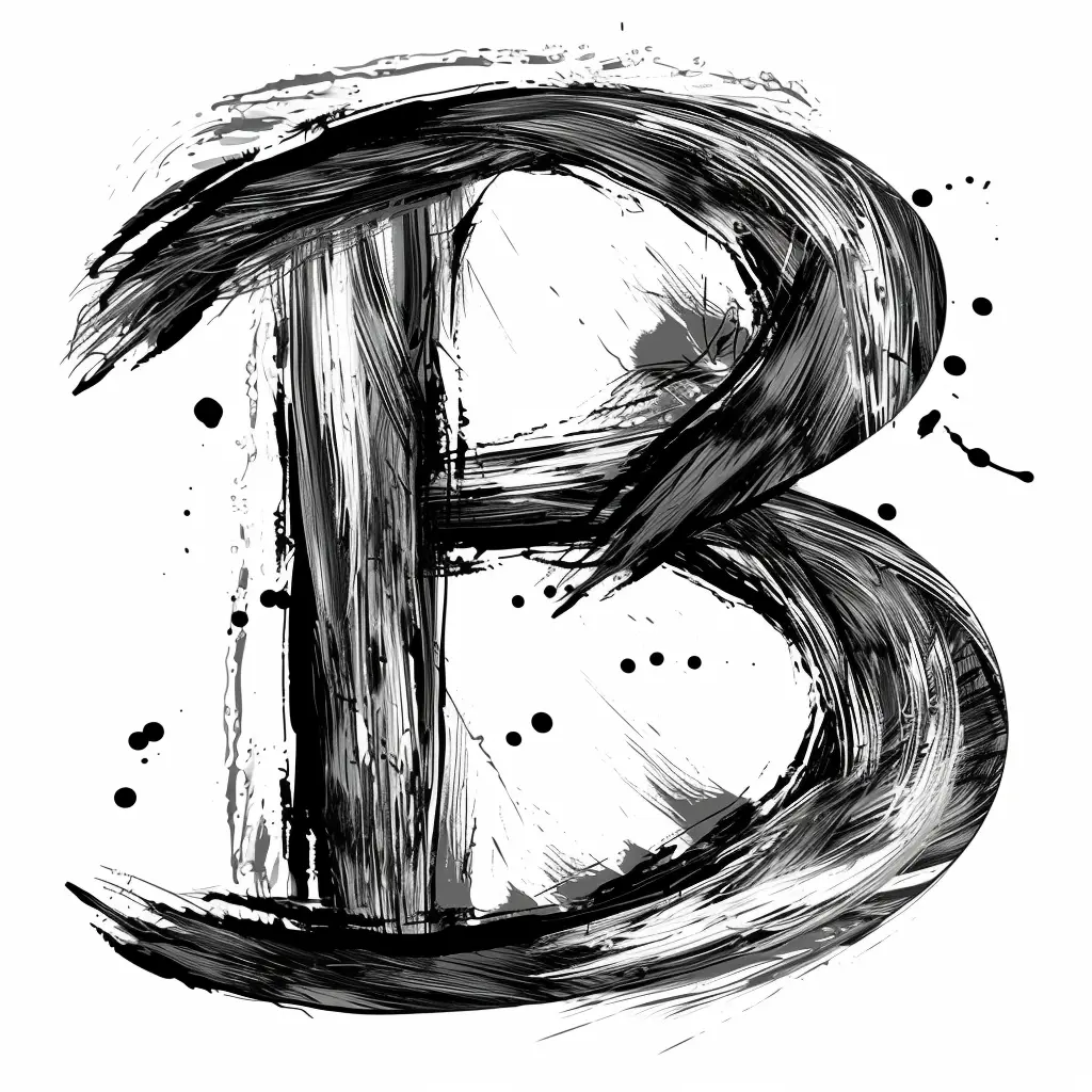 letter B brush ink art black and white font stroke
