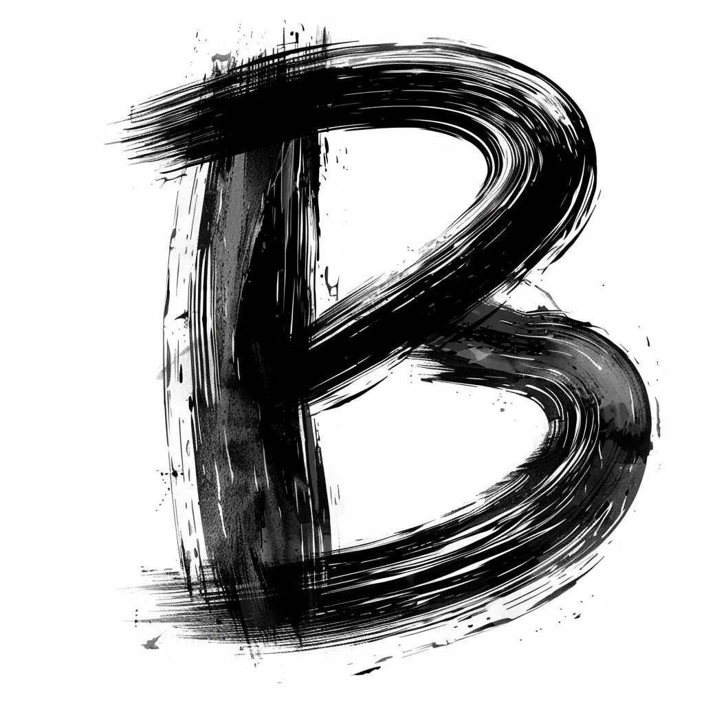 letter B brush ink black and white art font stroke