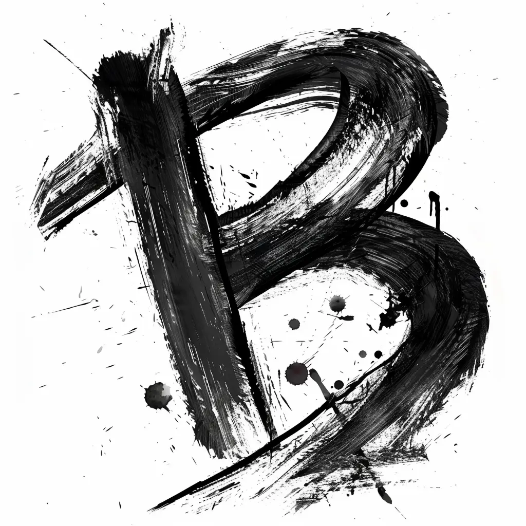 letter B brush ink black and white font stroke art