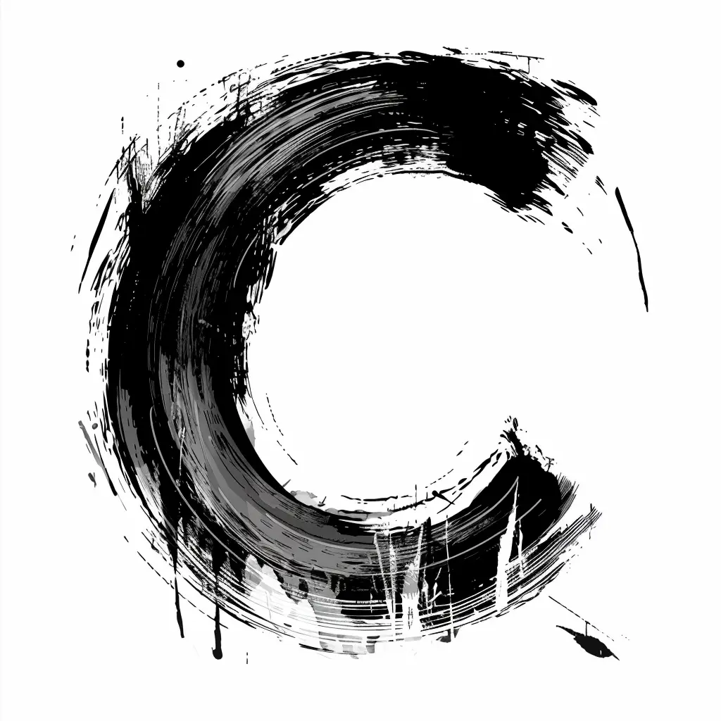 letter C brush ink art black and white font stroke