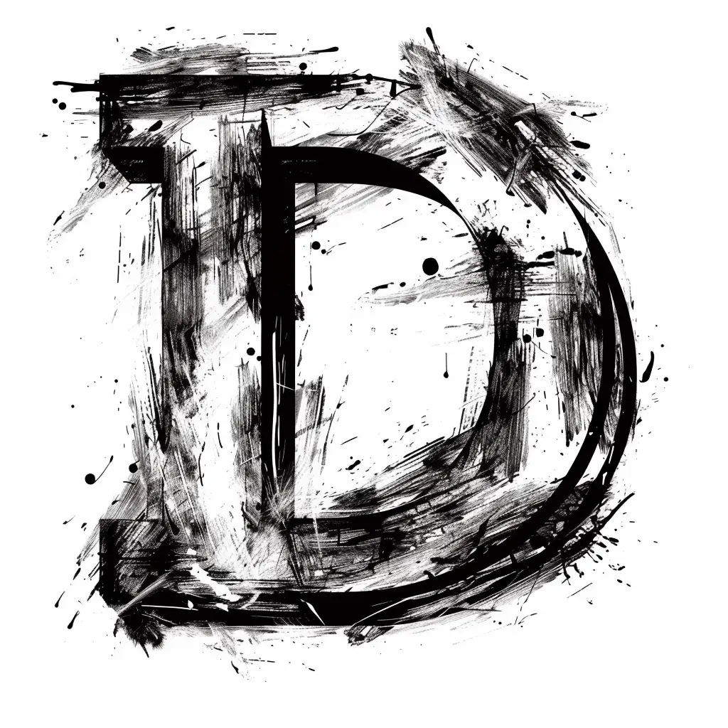 letter D brush ink black and white art font stroke