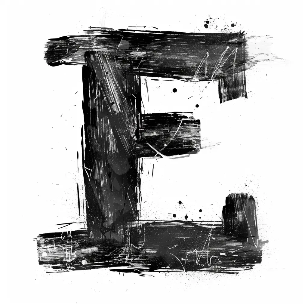 letter E brush ink black and white font art stroke