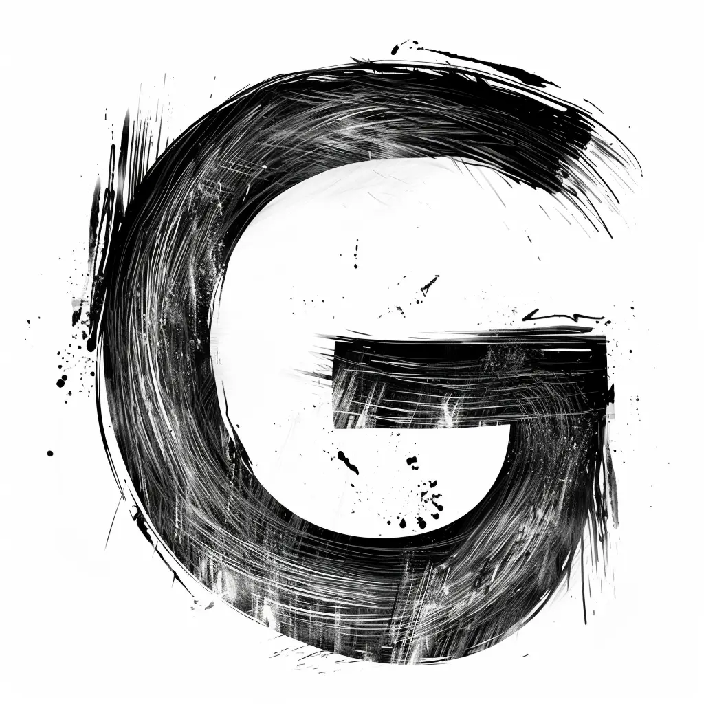 letter G brush ink black and white font art stroke