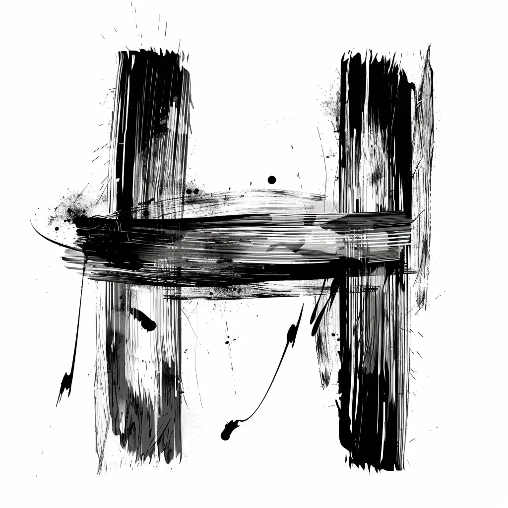 letter H brush ink black and white font stroke art