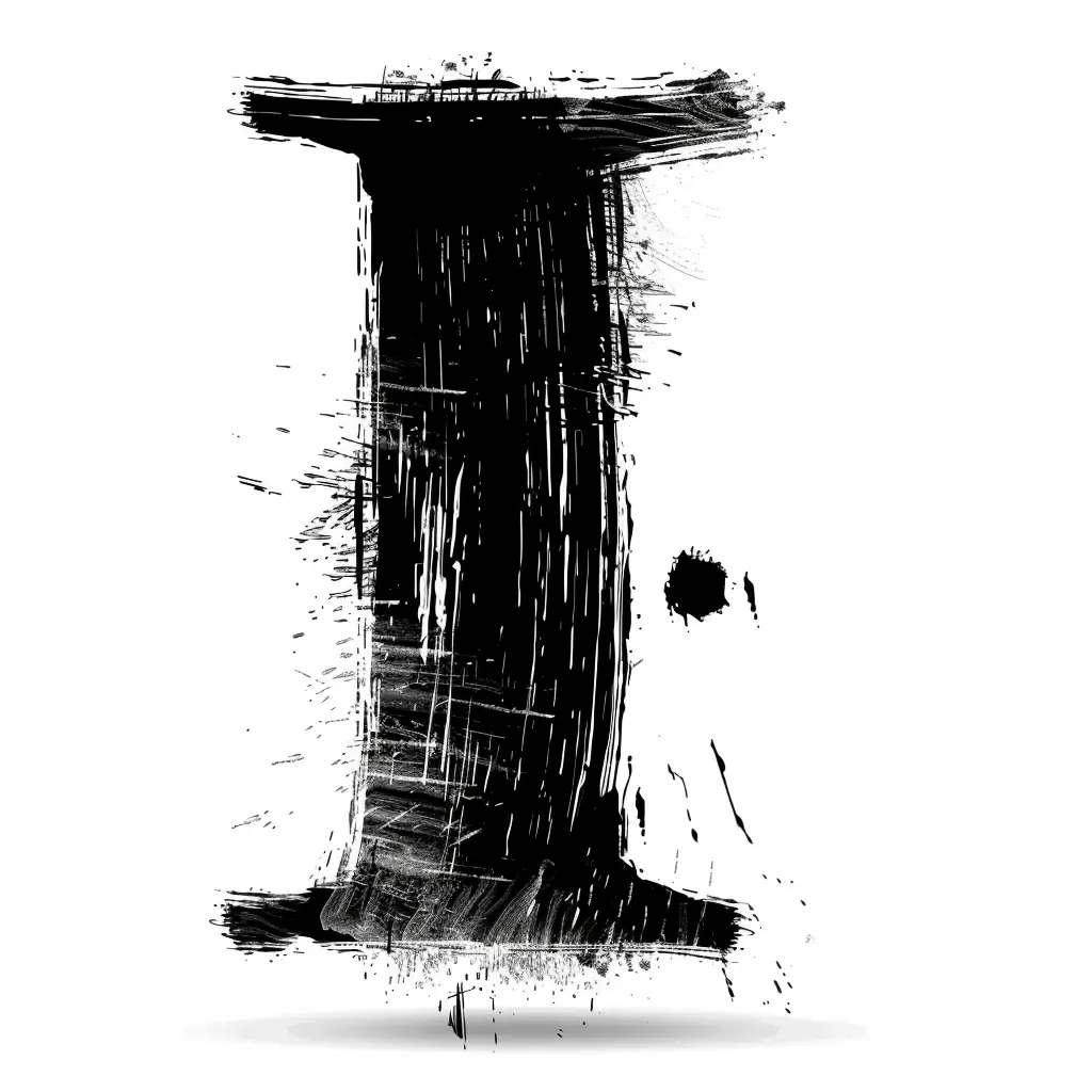 letter I brush ink black and white art font stroke