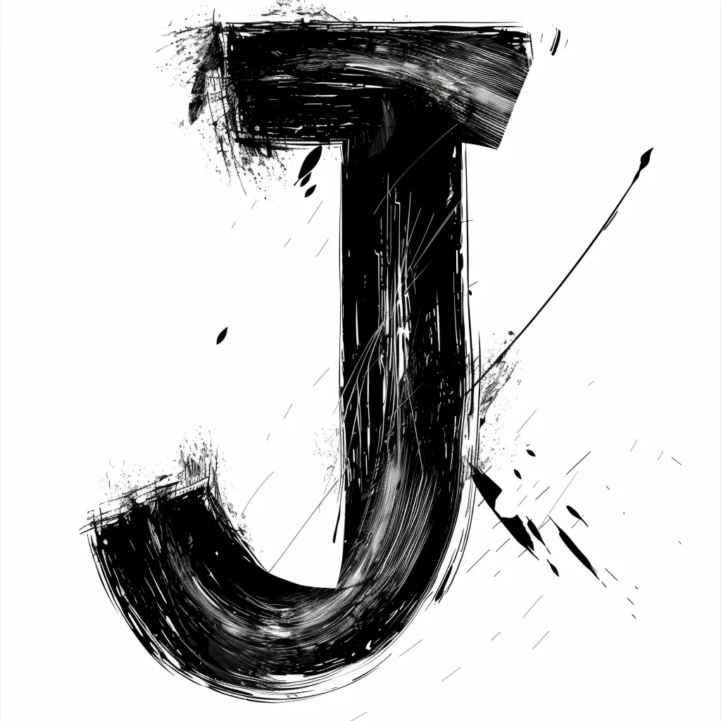 letter J brush ink art black and white font stroke