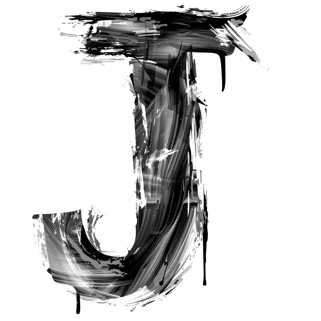 letter J brush ink black and white font art stroke