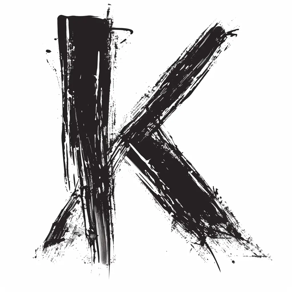 letter K brush ink black and white art font stroke
