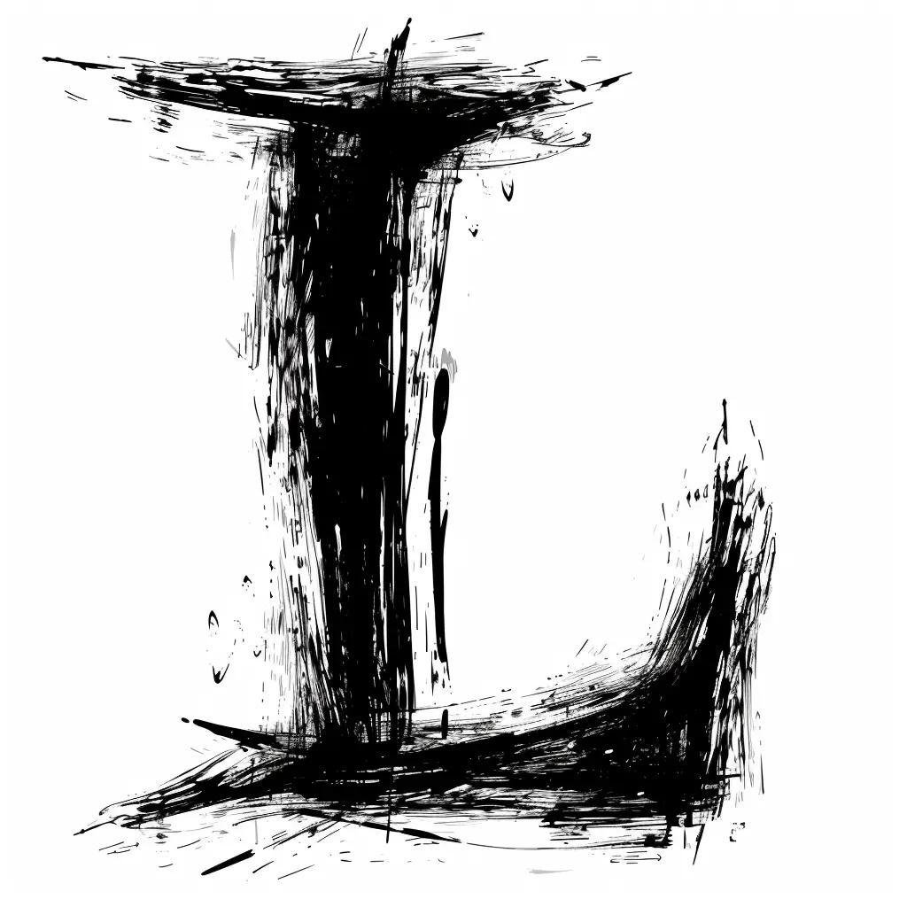 letter L brush ink black and white font art stroke
