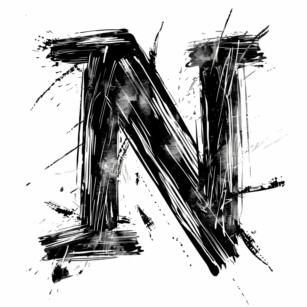 letter N brush ink black and white art font stroke