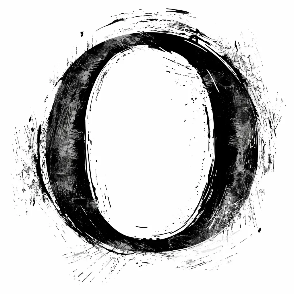 letter O brush ink art black and white font stroke