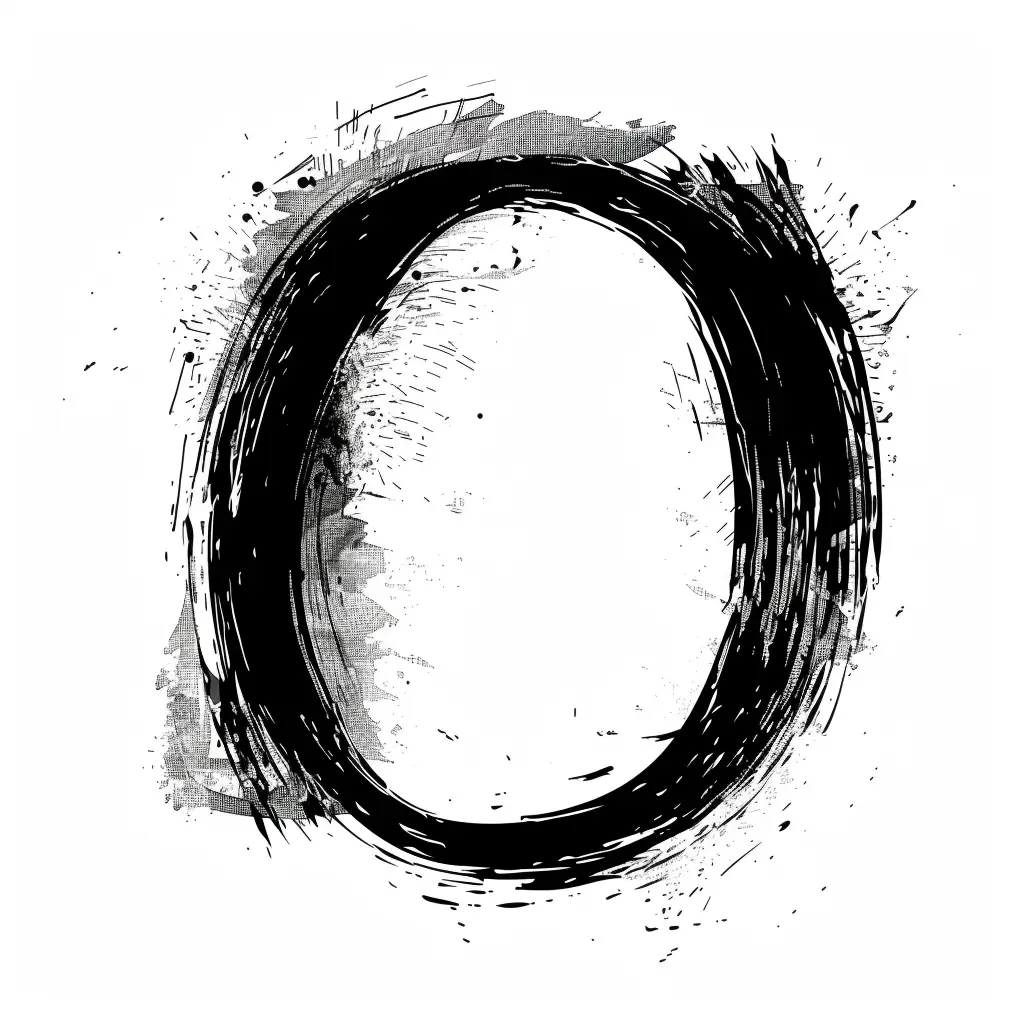 letter O brush ink black and white font stroke art
