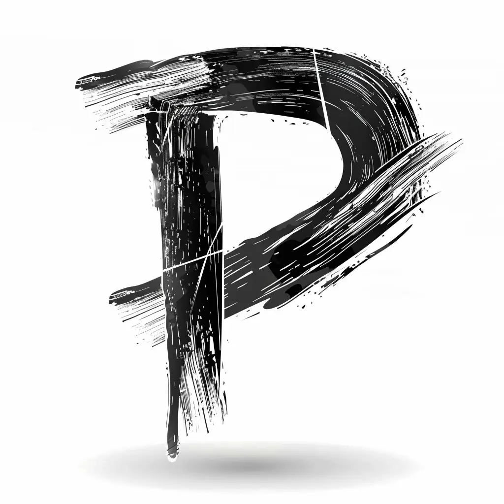 letter P brush ink black and white art font stroke