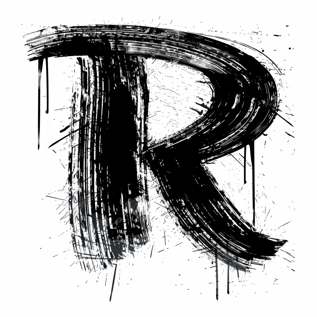 letter R brush ink black and white font stroke art
