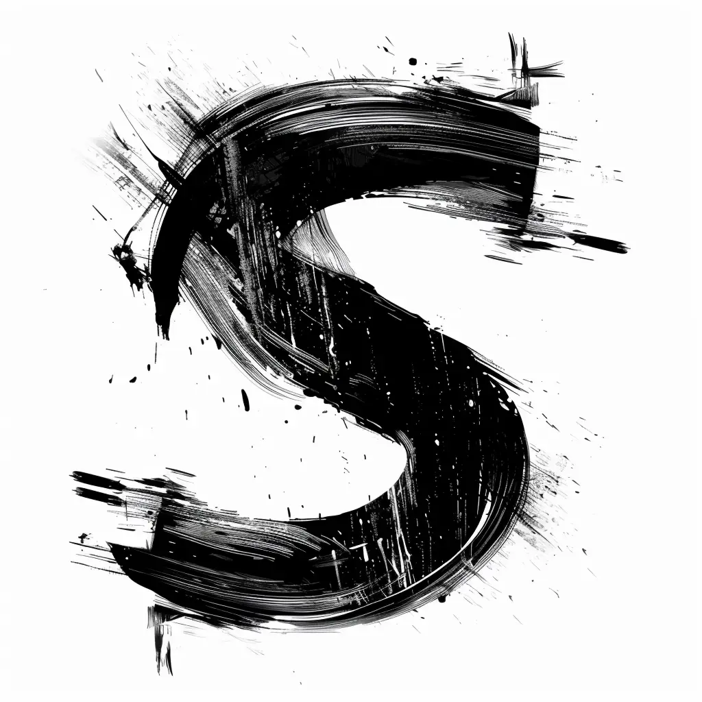 letter S brush ink black and white font art stroke