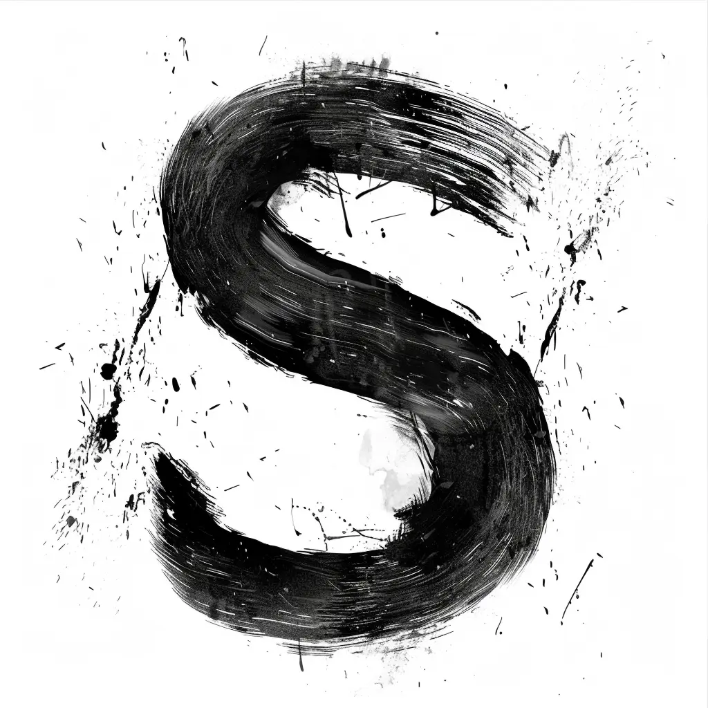 letter S brush ink black and white font stroke art