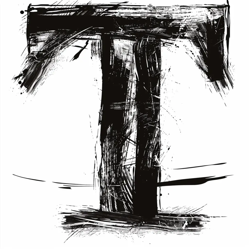 letter T brush ink black and white art font stroke