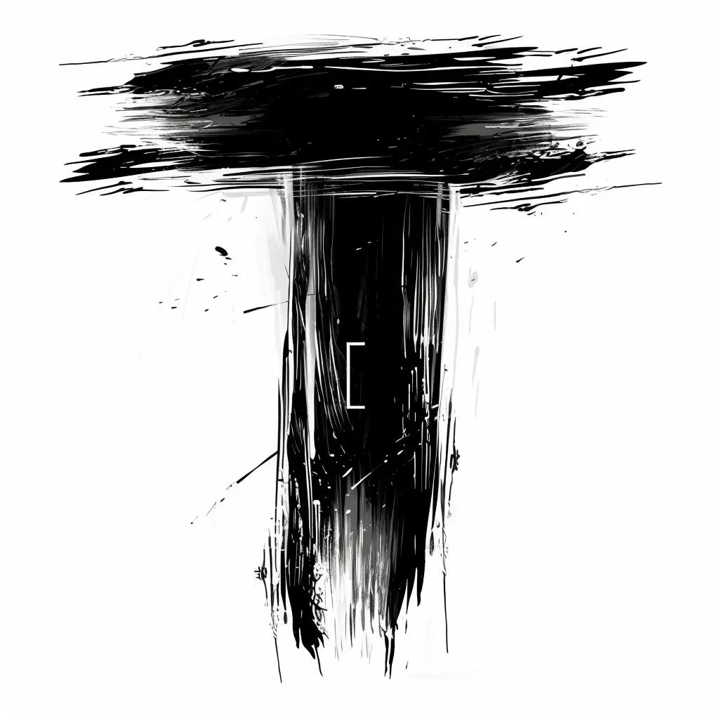 letter T brush ink black and white font art stroke
