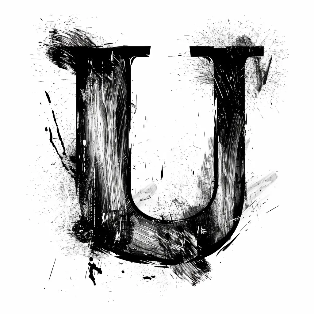 letter U brush ink art black and white font stroke