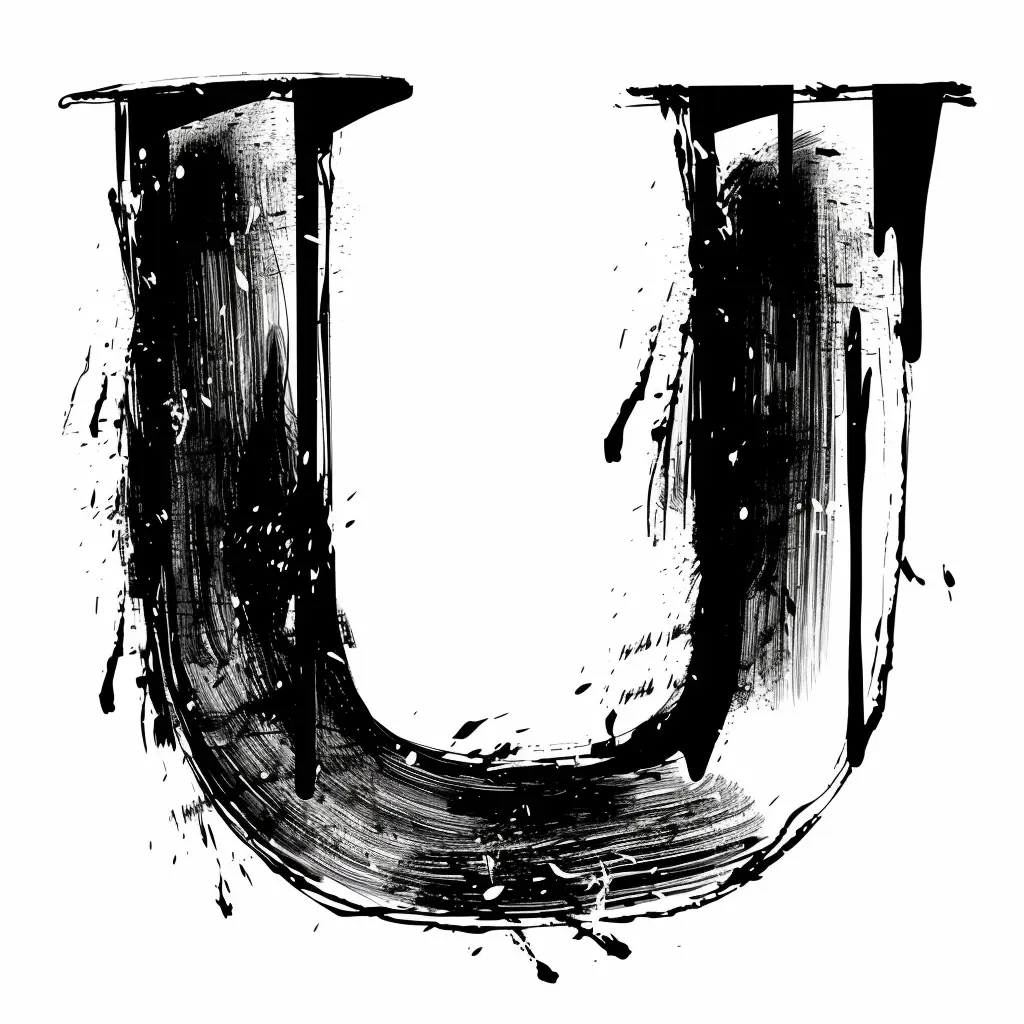 letter U brush ink black and white art font stroke