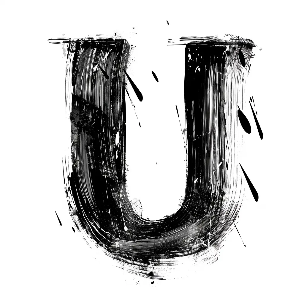 letter U brush ink black and white font art stroke