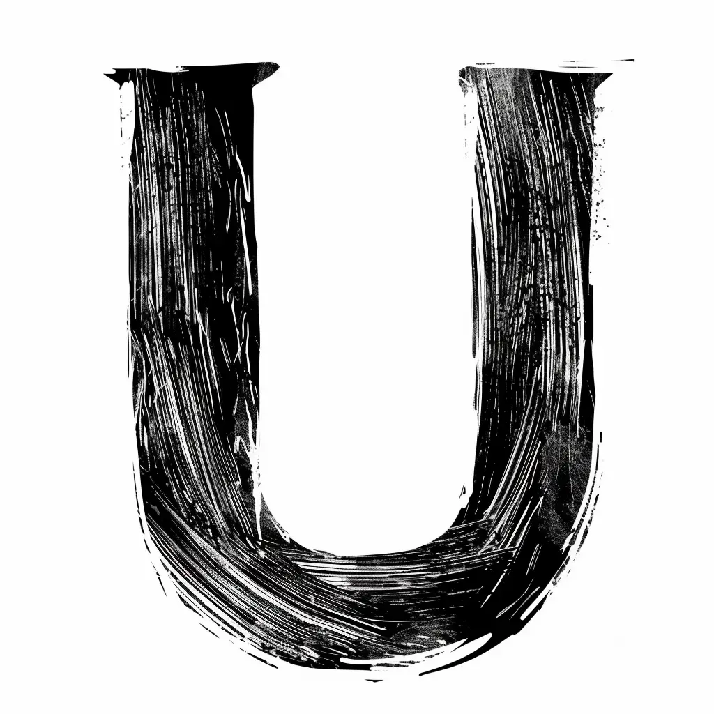 letter U brush ink black and white font stroke art