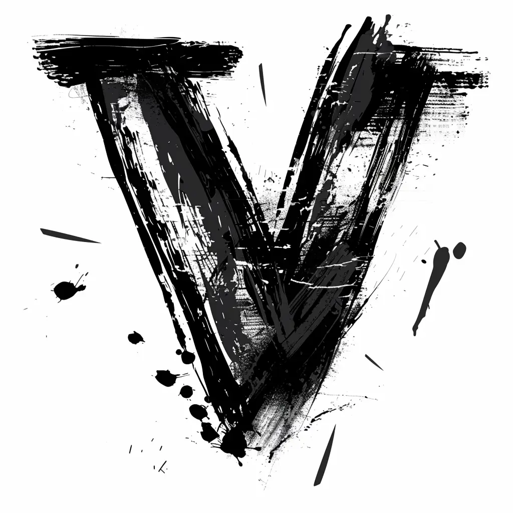 letter V brush ink black and white font stroke art