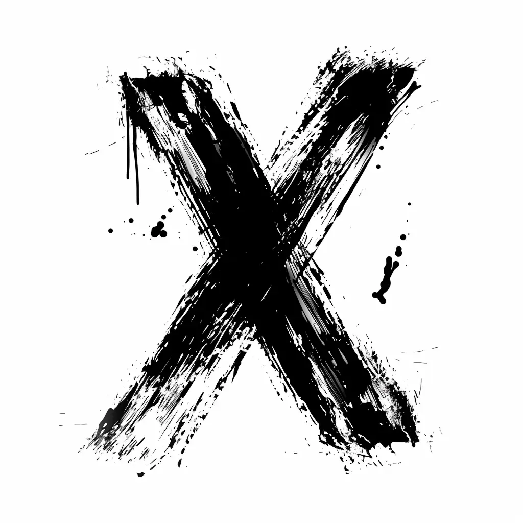 letter X brush ink black and white font art stroke