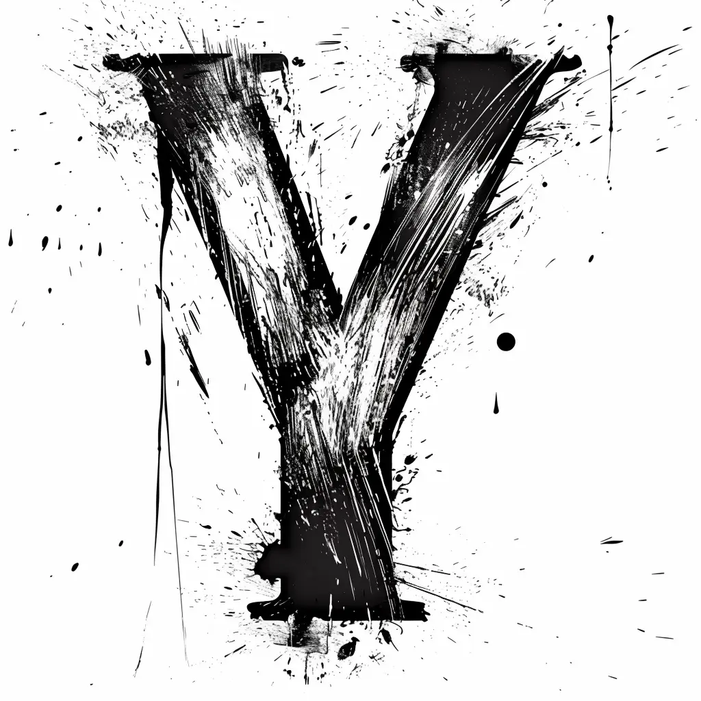 letter Y brush ink art black and white font stroke