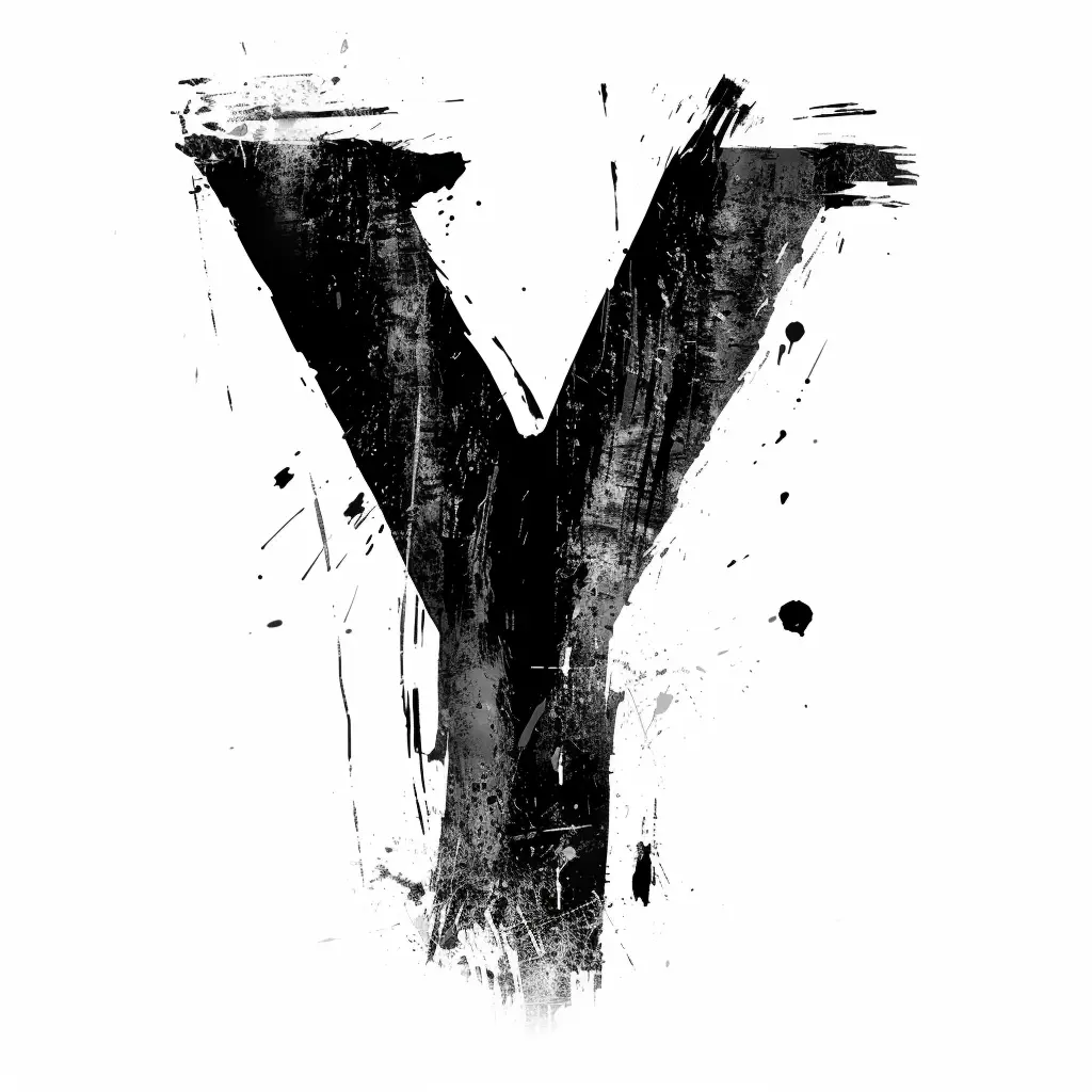 letter Y brush ink black and white font art stroke