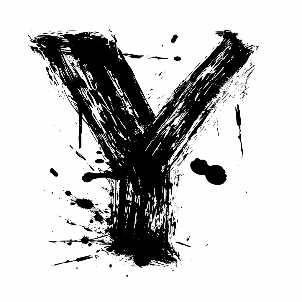 letter Y brush ink black and white font stroke art