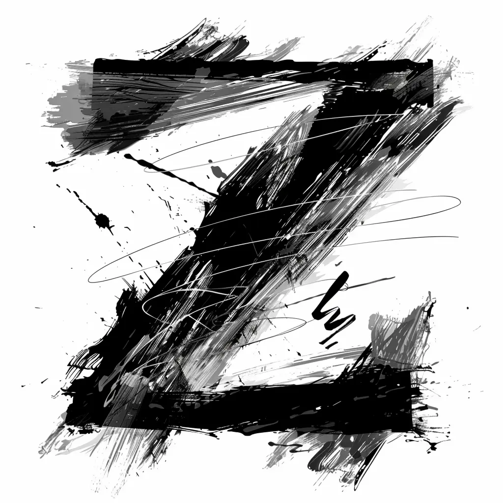 letter Z brush ink art black and white font stroke