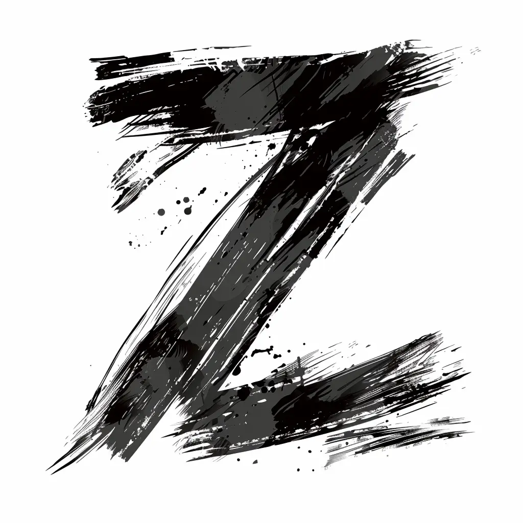 letter Z brush ink black and white font art stroke