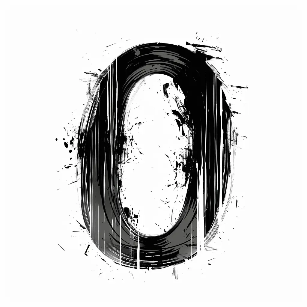 number 0 brush ink black and white letter font stroke art